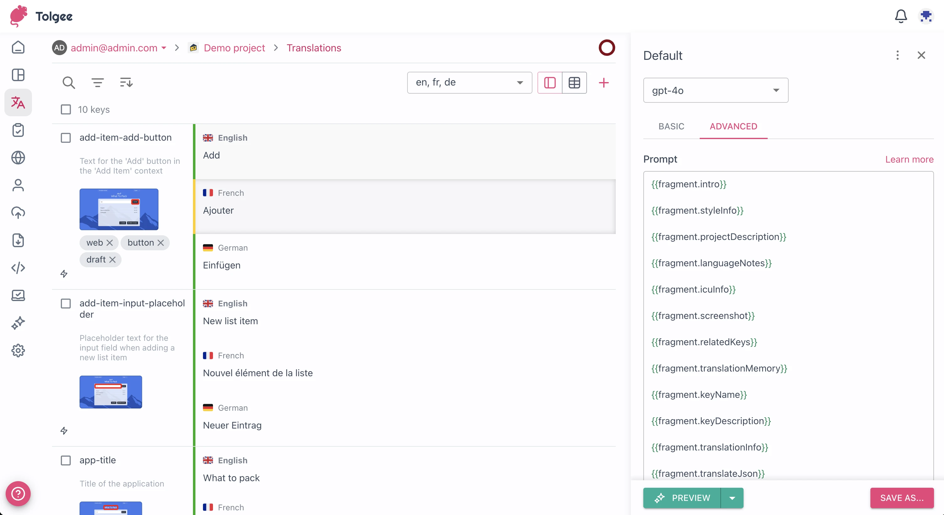 Providing project description