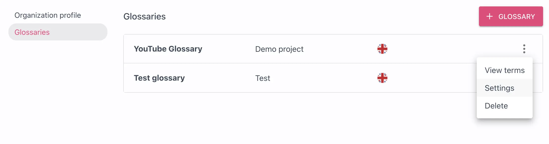 Glossary detail view